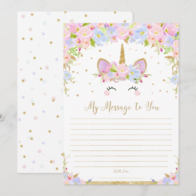 Invitación Mensaje De Cápsula De Tiempo Unicorn Para Usted Ta (Anverso / Reverso)