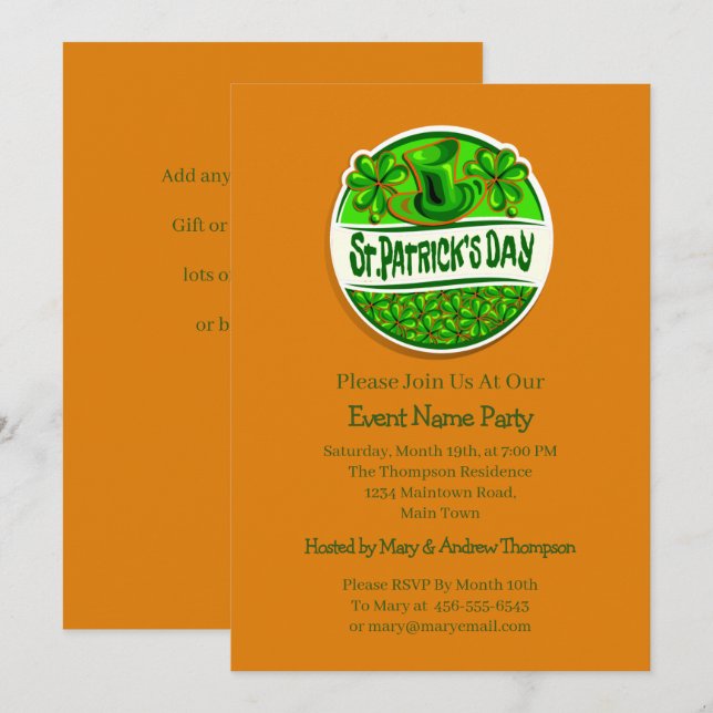 Invitación Mensaje de nombre St Patricks Day Green Shamrock (Anverso / Reverso)