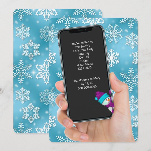 Invitación mensaje de texto de fiesta de copo de nieve para n (Anverso / Reverso)