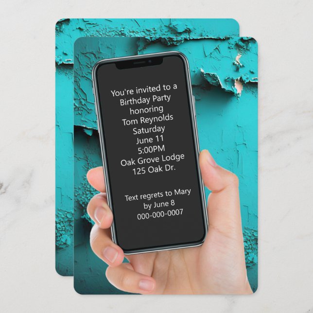 Invitación Mensaje de texto de fiesta de cumpleaños (Anverso / Reverso)