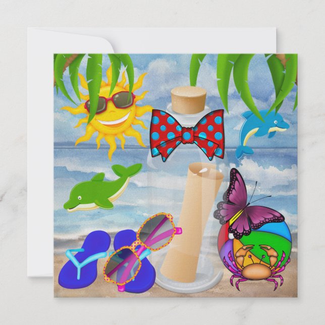 Invitación Mensaje de una botella en Paradise Beach - SRF (Anverso)
