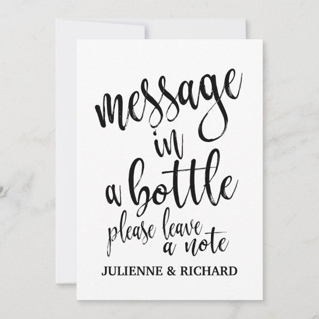 Invitación Mensaje en un Rótulo de Boda asequible de botella (Anverso)