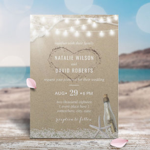 Invitación Mensaje en una boda de playa floral en botella