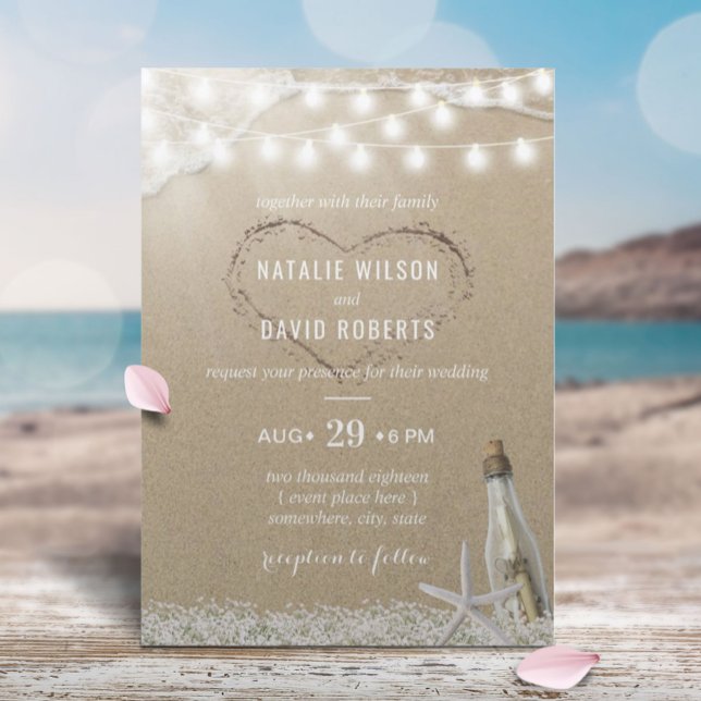 Invitación Mensaje en una boda de playa floral en botella (Subido por el creador)