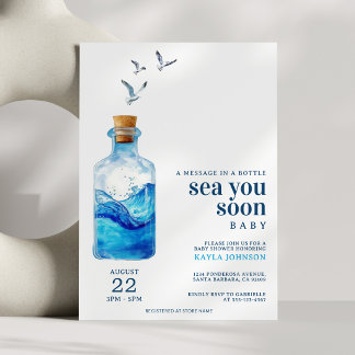 Invitación Mensaje en una Botella Sea You Soon Baby Shower