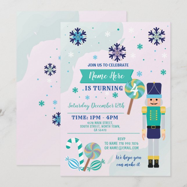 Invitación Menta azul del navidad del juguete del cascanueces (Anverso / Reverso)