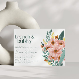 Invitación Menta Bonita Salvia Rubor Rosa Floral Brunch Burbu