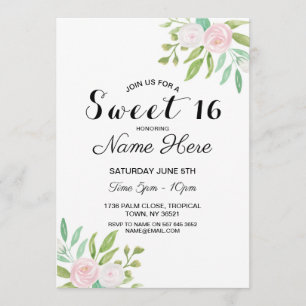 Invitación Menta de la flor blanca del rosa de la fiesta de