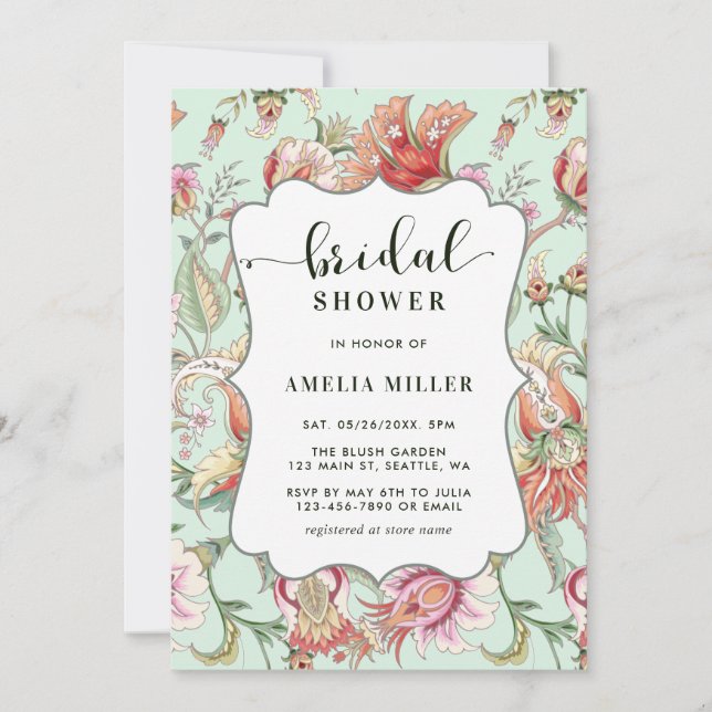Invitación Menta | Fantasía Tropical Boho Floral Bridal Showe (Anverso)