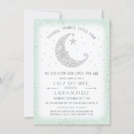 Invitación Menta Plateado Brillo Estrellita Cumplemes de Bebé