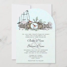 Invitación Menta Rústico Romántico Amor Pájaros Jaula de Pája