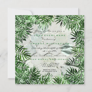 Invitación Menta Verde Tropical Gris Láminas de palma Marble 