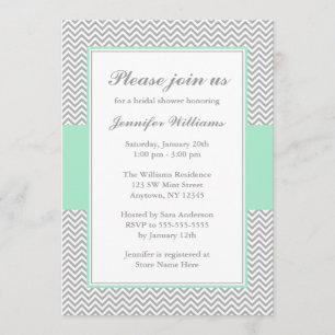 Invitación Menta y ducha nupcial gris de Chevron