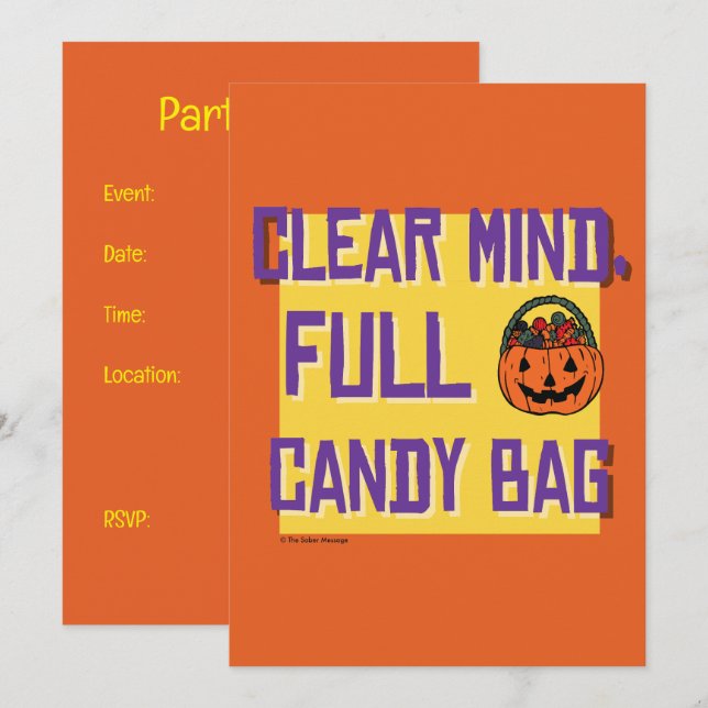 Invitación Mente Clara, Bolsa de Dulces Llena | Fiesta de Hal (Anverso / Reverso)