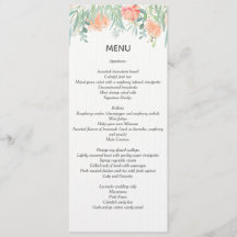 menú acuarela crema melocotón. papelería de boda