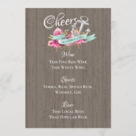 Invitación Menú Anchor de barra floral náutica