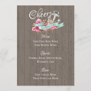 Invitación Menú Anchor de barra floral náutica