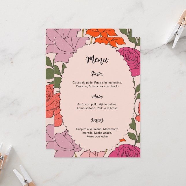 Invitación Menu and place card template 2 in 1 (Anverso/Reverso In Situ)