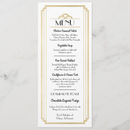 Invitación Menú Art Deco Dorado Blanco Recepción de Boda