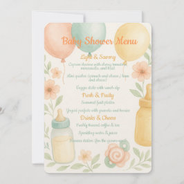 Invitación Menú Baby Shower de color suave
