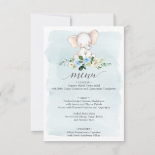 Invitación Menú Baby Shower Elephant Azul