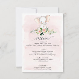 Invitación Menú Baby Shower Elephant Rosa