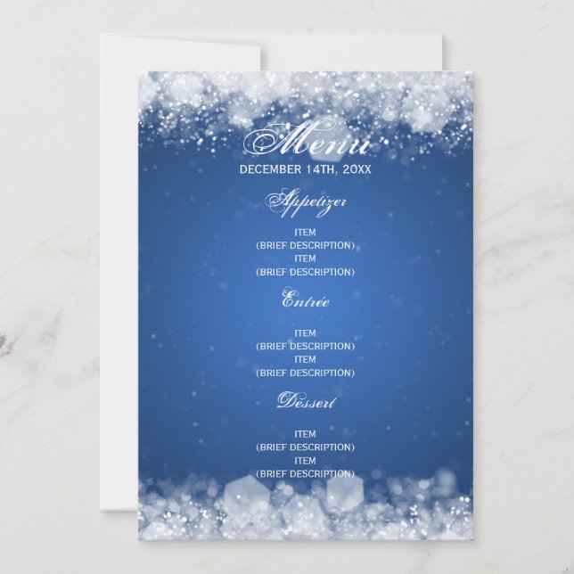 Invitación Menú Baby Shower Night Sparkle Blue (Anverso)