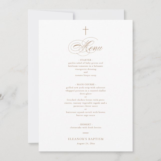 Invitación Menú Baptism simple elegante de la cruz de oro (Anverso)