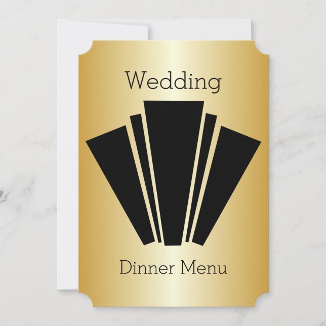 Invitación Menú Boda Art Deco Negro Y Oro Blanco (Anverso)