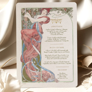 Invitación Menú Boda Art Nouveau Cena de Mucha