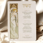 Invitación Menú Boda Art Nouveau Cena de Mucha<br><div class="desc">Añade un toque de elegancia y sofisticación a tu recepción nupcial con este menú Boda de estilo Art Nouveau. La acuarela de arte cuenta con una de las Musas de Mucha que sostiene una copa de champán, lo que crea una sensación de lujo y celebración. El estilo Art Nouveau se...</div>