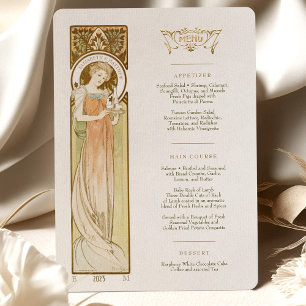 Invitación Menú Boda Art Nouveau Cena de Mucha