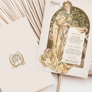 Invitación Menú Boda Art Nouveau Cena de Mucha