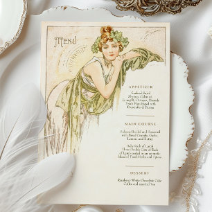 Invitación Menú Boda Art Nouveau Cena de Mucha