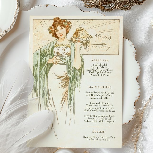 Invitación Menú Boda Art Nouveau Cena de Mucha (Subido por el creador)
