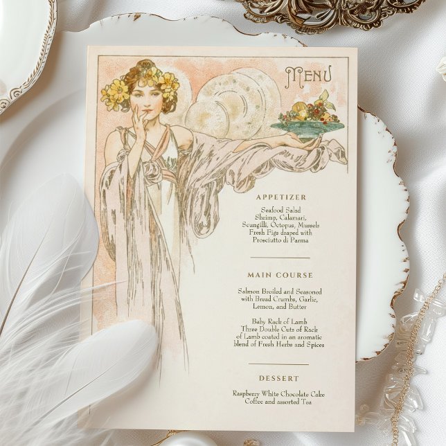 Invitación Menú Boda Art Nouveau Cena de Mucha (Subido por el creador)