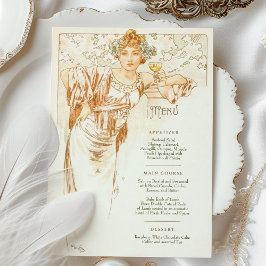 Invitación Menú Boda Art Nouveau Cena de Mucha