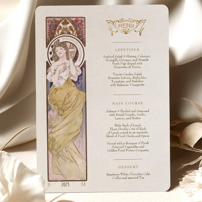 Invitación Menú Boda Art Nouveau Cena de Mucha (Subido por el creador)
