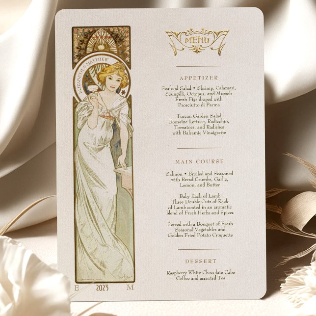 Invitación Menú Boda Art Nouveau Cena de Mucha (Subido por el creador)
