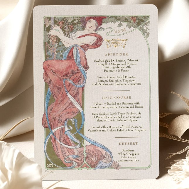 Invitación Menú Boda Art Nouveau Cena de Mucha (Subido por el creador)