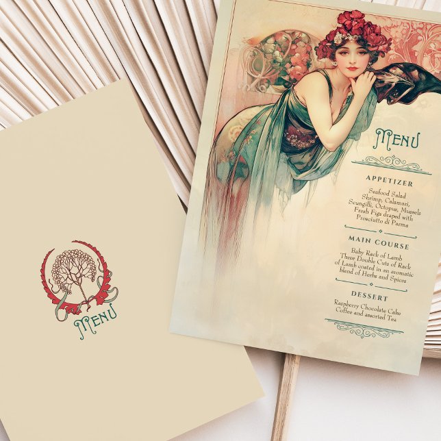 Invitación Menú Boda Art Nouveau Dama de época (Subido por el creador)