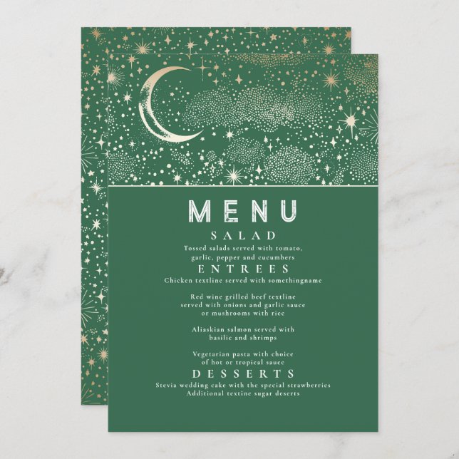 Invitación Menú Boda Celestial Starry Night Moon (Anverso / Reverso)