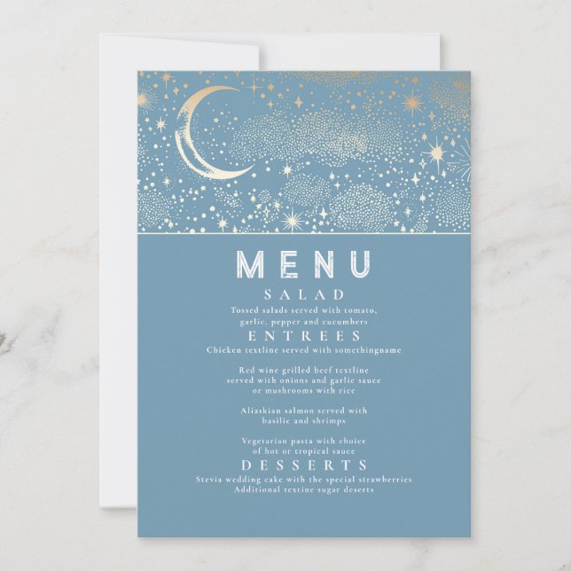 Invitación Menú Boda Celestial Starry Night Moon (Anverso)