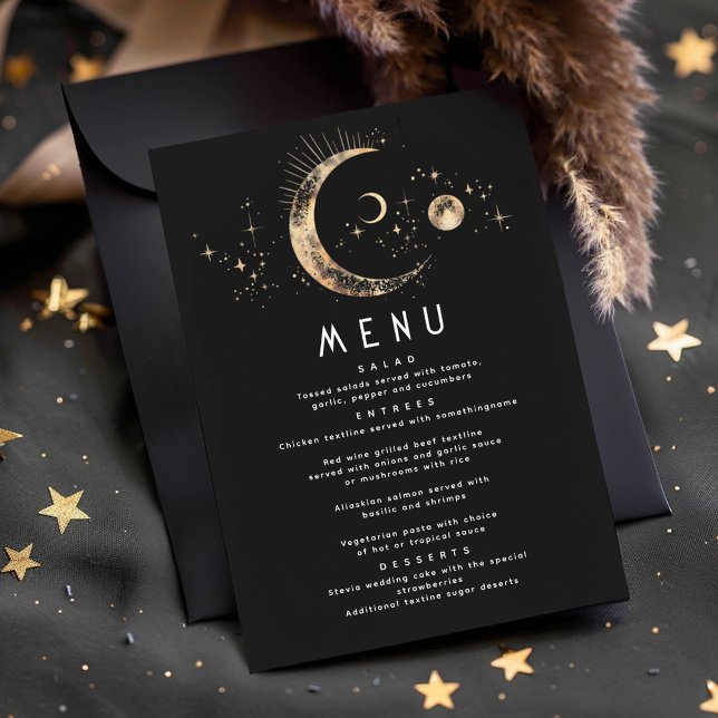 Invitación Menú Boda Celestial Starry Night Moon (Celestial Menu Cards)