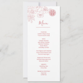 Invitación Menú Boda chino de la línea floral rosa de Rubor