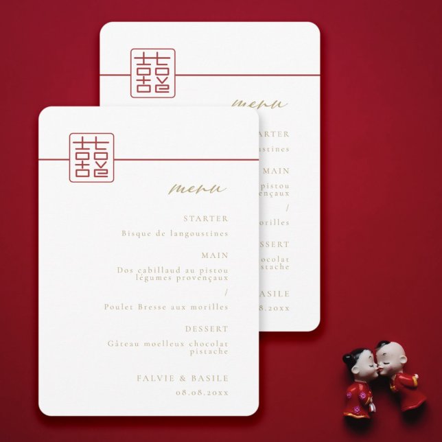Invitación Menú Boda chino moderno de doble felicidad (Subido por el creador)
