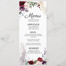 Menú Boda con flores de Borgoña