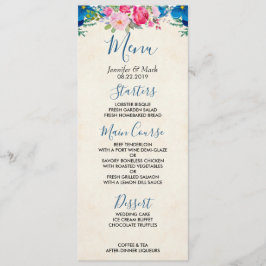 Invitación Menú Boda de borde de flor rosa y azul bonito