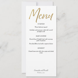 Invitación Menú Boda de caligrafía Minimalista blanca y dorad