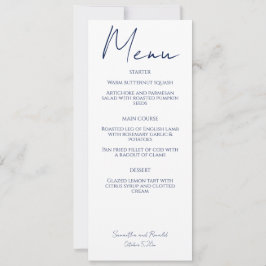 Invitación Menú Boda de caligrafía Minimalista moderna blanca